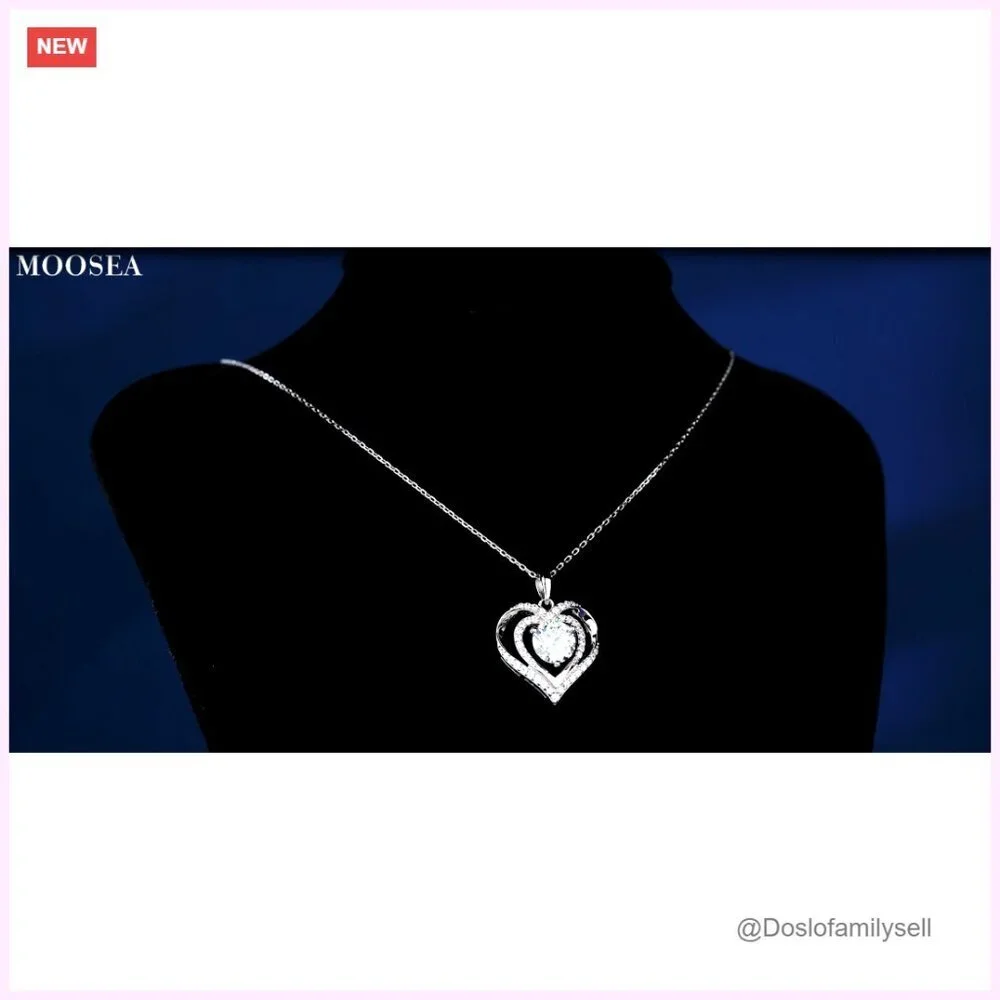 Sterling Silver Double Heart Moissanite Necklace Elegant Anniversary Gift